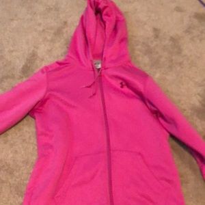 Under armor Youth large pink zip up hoodie.